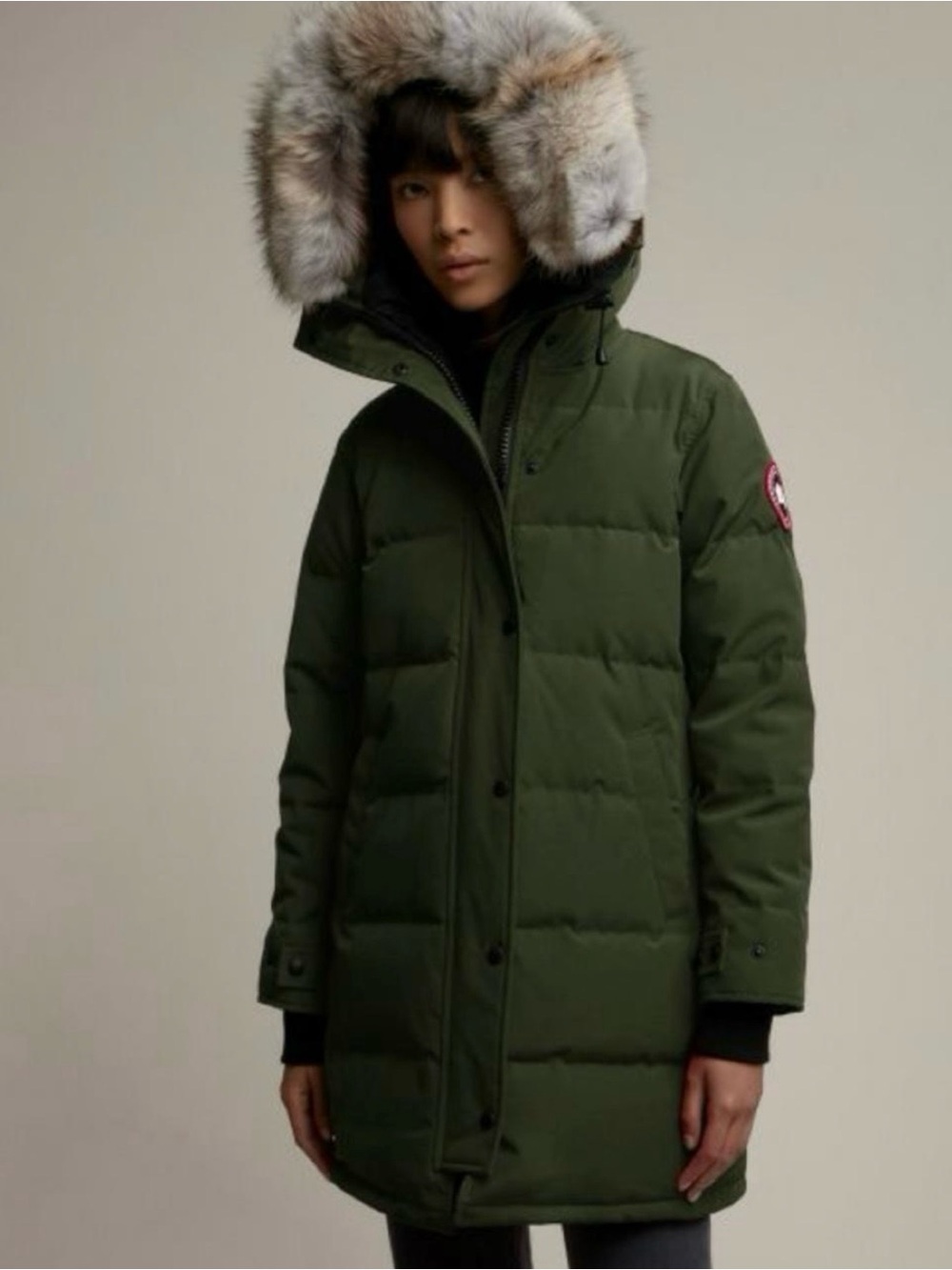 Canada Goose Women's Dark Olive Green Down Parka with Fur-Trim Hood